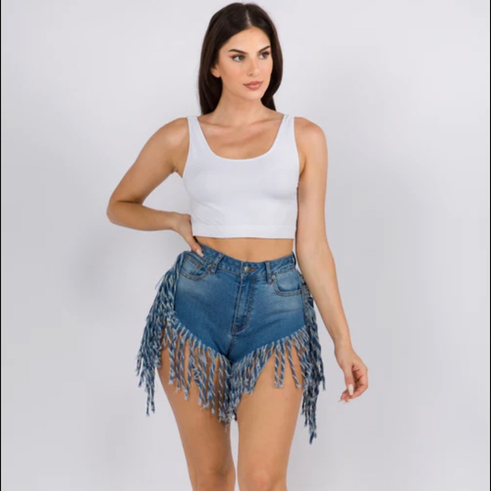 NWT Lilly’s Closet High Waist Fringed‎ Denim Shorts Womens Size Large